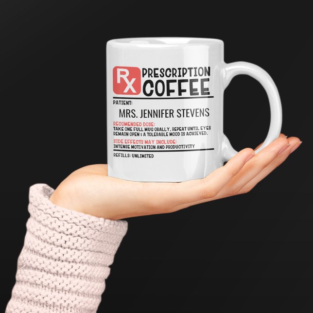 Funny Coffee Prescription Personalised Name Coffee Mug (Creator Uploaded)