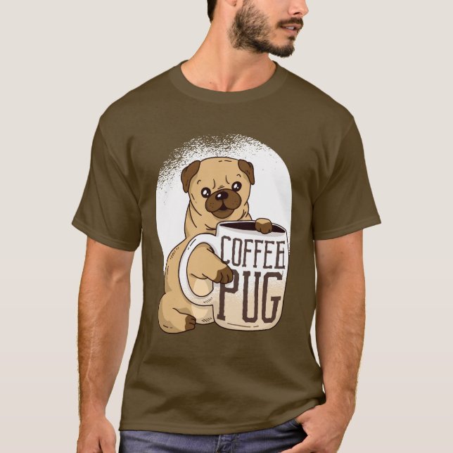 Funny Coffee PUG Dog Lovers Graphic Cartoon Cute T-Shirt (Front)