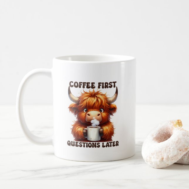 Funny coffee questions word art  mug (With Donut)