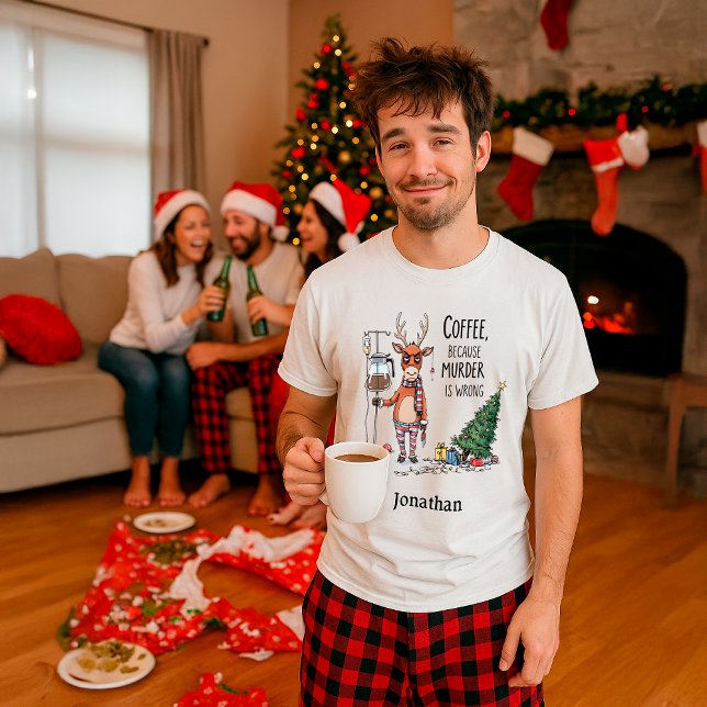 Funny Coffee Reindeer Christmas – Custom Name T-Shirt (Creator Uploaded)