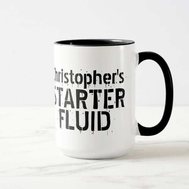 Funny Coffee Starter Fluid Personalised Name Mug (Right)