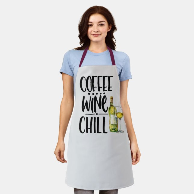 Funny Coffee, Wine, & Chill Apron for Wine Lovers (Worn)