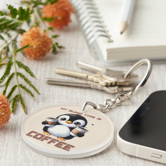 Funny coffee word art penguin life  key ring (Front Right)