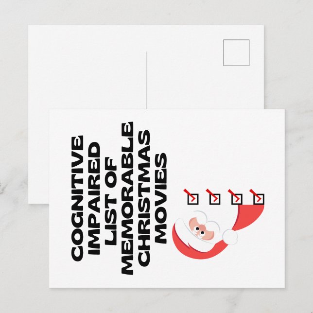 Funny Cognitive Christmas Movie List Holiday Postcard (Front/Back)