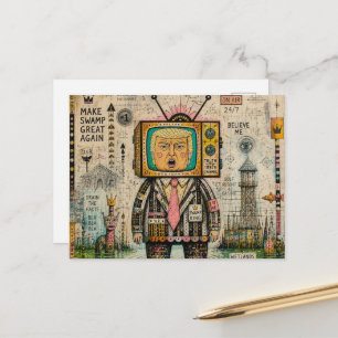 Funny Collage Algae Swamp Antitrump Mixed Media Postcard