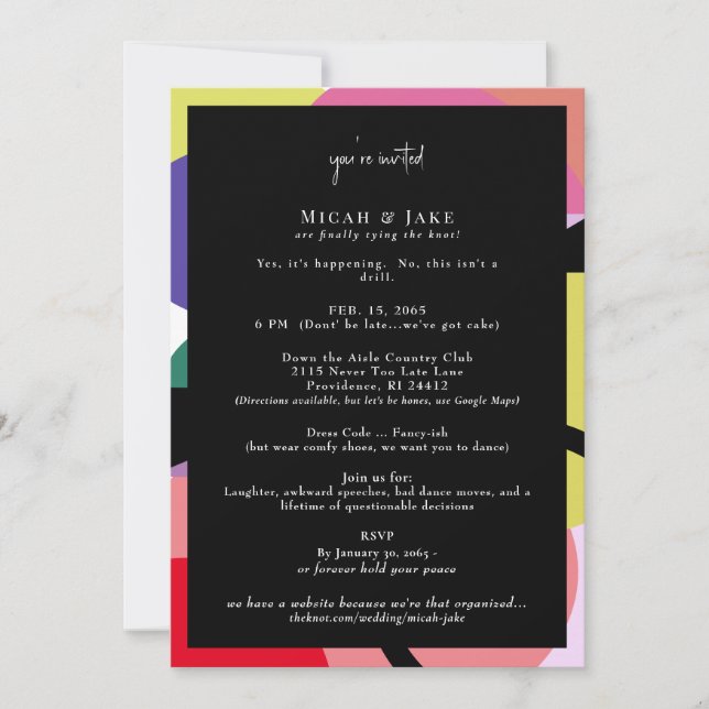 Funny Coloful Unusual Wedding Invitation (Front)