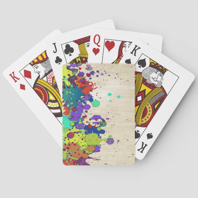 FUNNY COLOR SPLASH I + your backgr. & ideas Playing Cards (Back)
