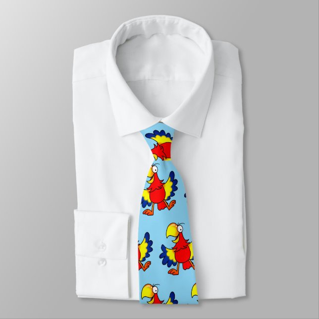 Funny Colorful Cartoon Parrot Bird Tie (Tied)
