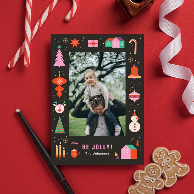 Funny Colorful Frame Family Christmas Photo Holiday Card (Creator Uploaded)