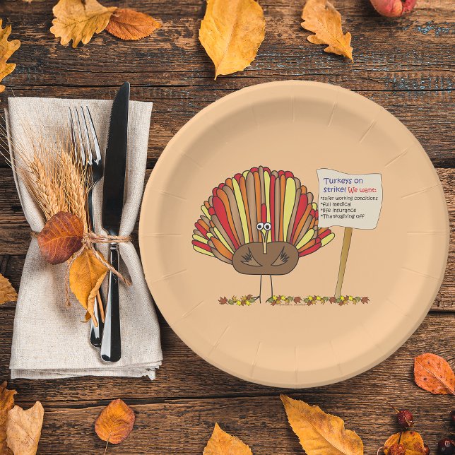 Funny, Colorful, Turkey Cartoon| Add Your Message Paper Plate (Whoa! Check out this awesome cartoon Thanksgiving paper plate!)
