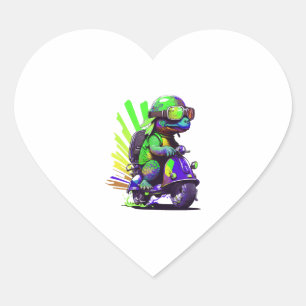 Funny Colorful Turtle On A Scooter Copy Heart Sticker
