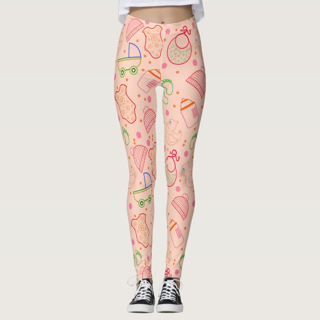 Funny Coloured Flat Outline Baby Elements Pattern  Leggings (Front)
