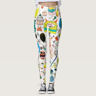 Funny Colourful Alien Monsters Party  Leggings
