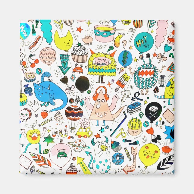 Funny Colourful Alien Monsters Party  Magnet (Front)