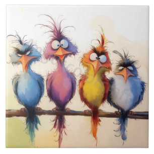 Funny colourful birds  tile