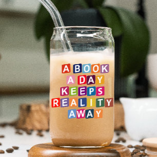 Funny Colourful Book Lover Drinking Can Glass