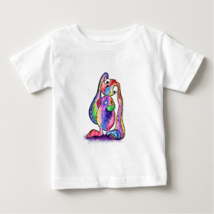 Funny Colourful Bunny Love Flower - Cartoon Drawin Baby T-Shirt