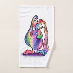 Funny Colourful Bunny Love Flower - Cartoon Drawin Bath Towel Set