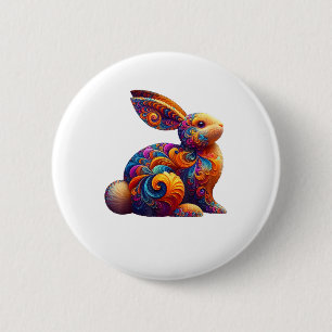 Funny Colourful Bunny Rabbit Fractal Cosmic Swirl  6 Cm Round Badge