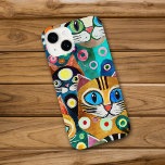 Funny Colourful Cartoon Abstract Cats iPhone 14 Case<br><div class="desc">This cute abstract phone case features a collage of funny cartoon cats with big eyes. The colourful image is in tones of blue,  orange tan,  green,  red,  pink,  yellow and white. Colourful,  and definitely eye catching!</div>