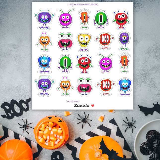 Funny, Colourful, Cartoon Monsters (Hey – take a look at this awesome collection of die-cut Halloween cartoon monster stickers!)