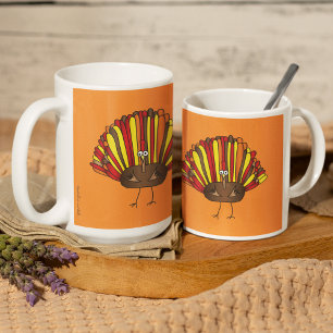 Funny, Colourful Cartoon Thanksgiving Turkey Coffee Mug
