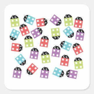 Funny colourful cute bricks  square sticker