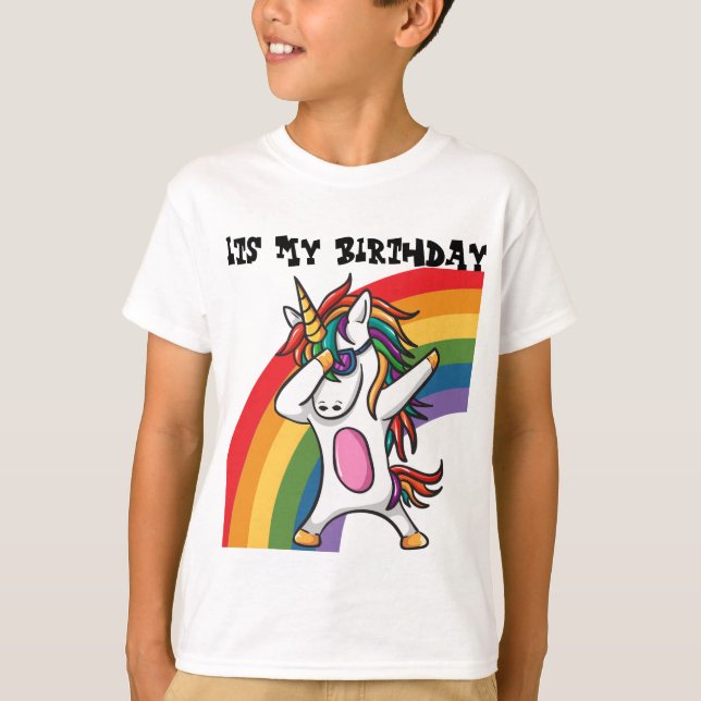 Funny Colourful Dabbing Unicorn Children's T-Shirt (Front)