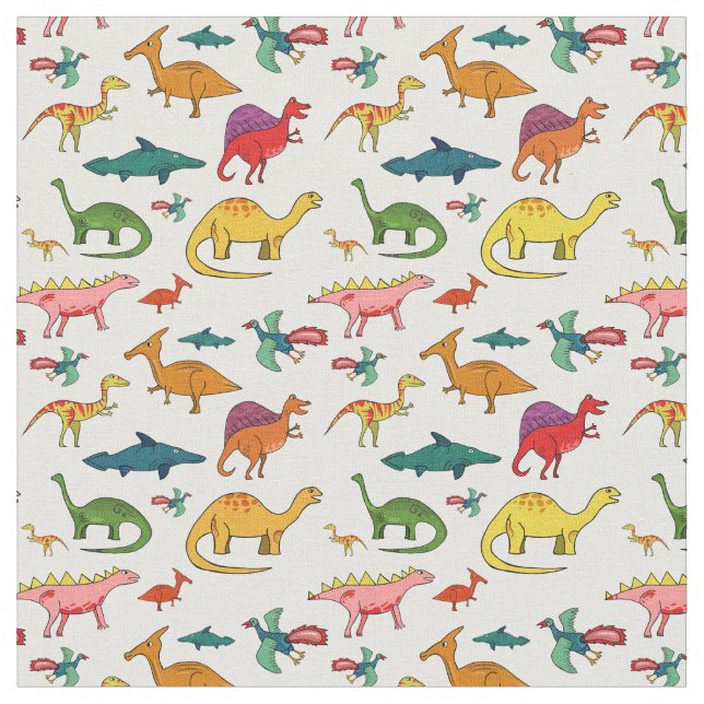 Funny Colourful Dinosaurs Fabric (Close Up)