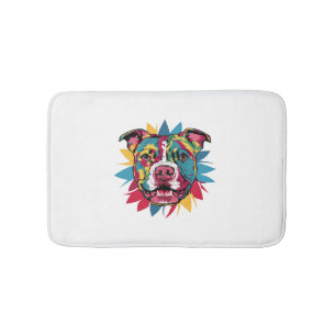 funny colourful dog pitbull bath mat