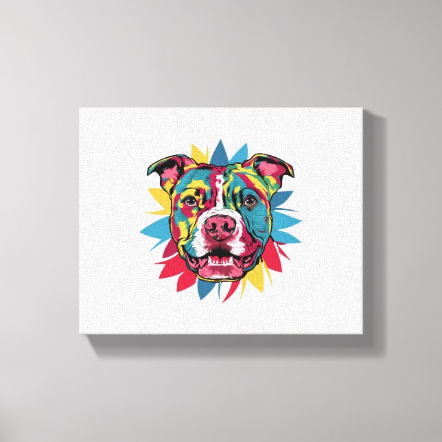 funny colourful dog pitbull canvas print (Front)