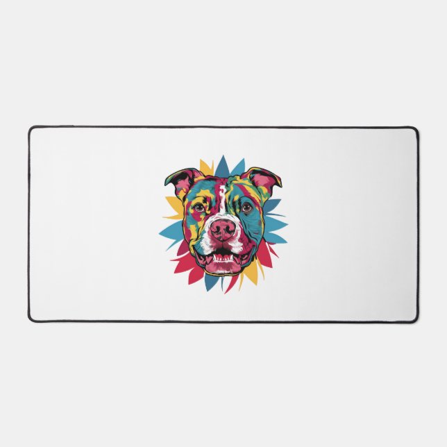 funny colourful dog pitbull desk mat (Front)