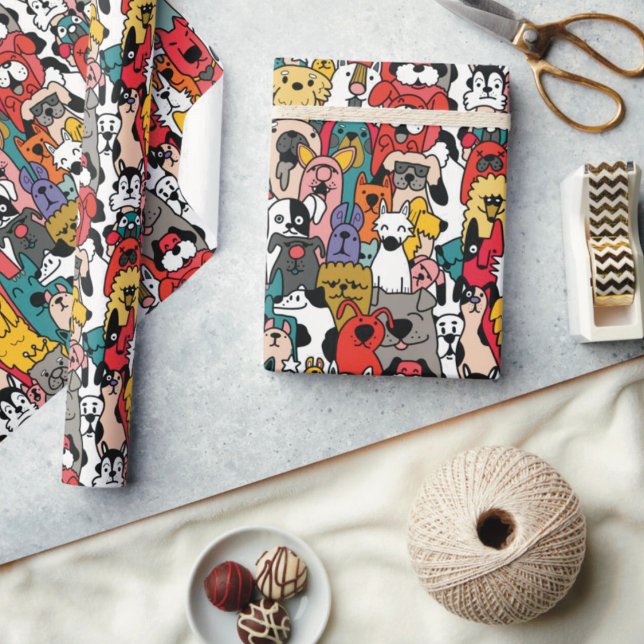 Funny Colourful Dogs Wrapping Paper (Creator Uploaded)