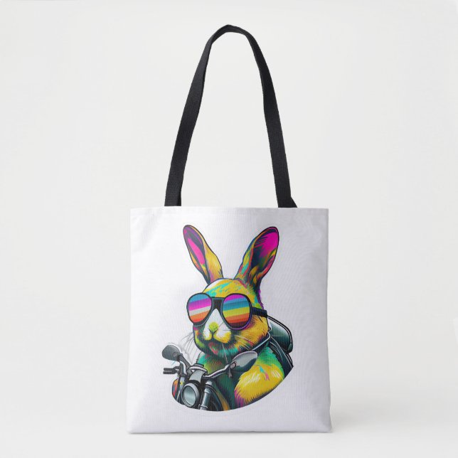 Funny Colourful Easter Bunny Graphic Design Tote Bag (Front)