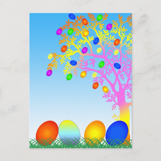 Funny Colourful Eggs with Grass Happy Easter Holiday Postcard (Front)