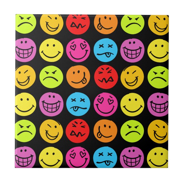 Funny Colourful Faces Tile (Front)