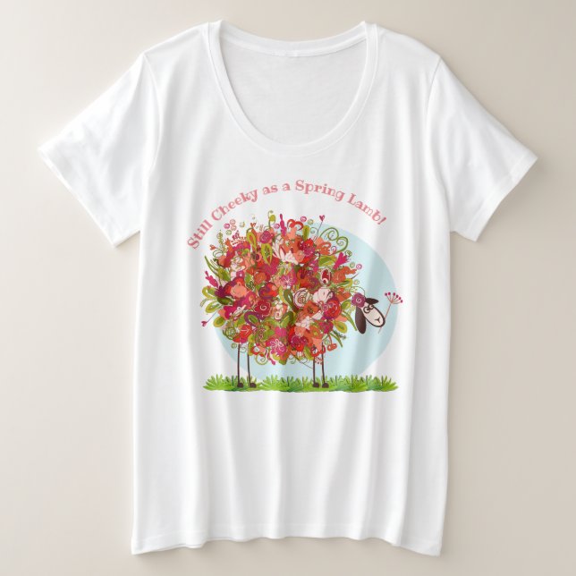 Funny Colourful Floral Bouquet Lamb Plus Size T-Shirt (Design Front)