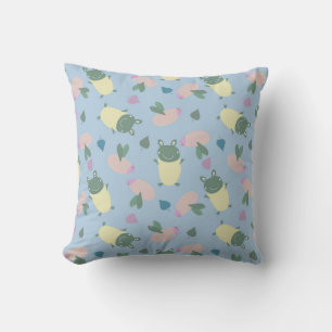funny colourful frogs and bees seamless pattern cushion