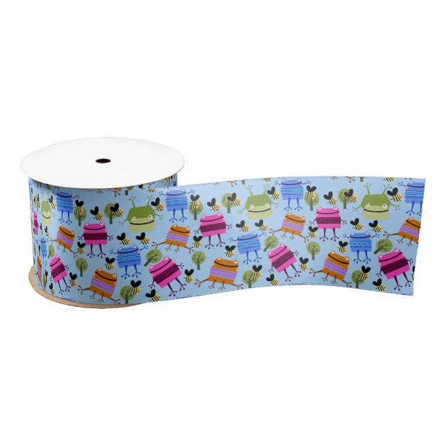 Funny Colourful Frogs and Bumblebees Satin Ribbon (Spool)