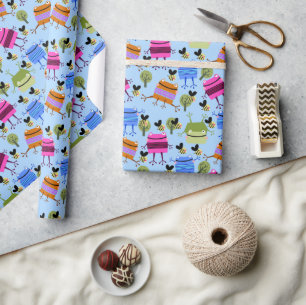 Funny Colourful Frogs and Bumblebees Wrapping Paper