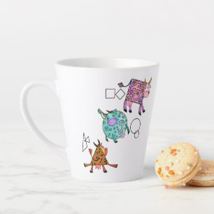 Funny Colourful Geometric Cute Cows Cartoon Drawin Latte Mug