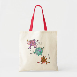 Funny Colourful Geometric Cute Cows Cartoon Drawin Tote Bag