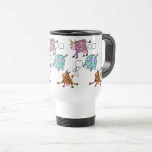 Funny Colourful Geometric Cute Cows Cartoon Drawin Travel Mug