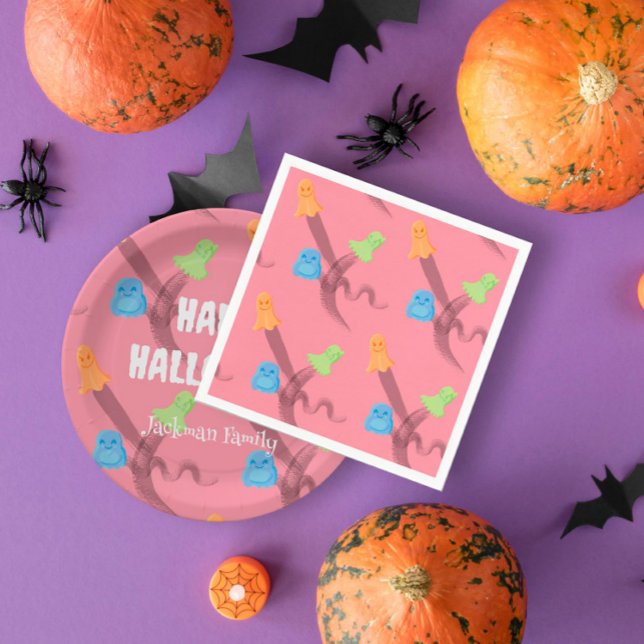 Funny colourful ghosts in pink, Halloween party Napkin (Funny colorful ghosts in pink, Halloween party Napkins
)