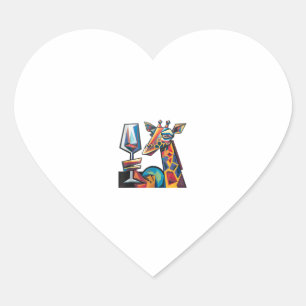 Funny Colourful Giraffe Drinking Red Wine Cubism A Heart Sticker