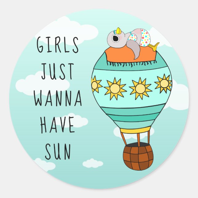 Funny Colourful Kawaii Bird Hot Air Balloon Summer Classic Round Sticker (Front)