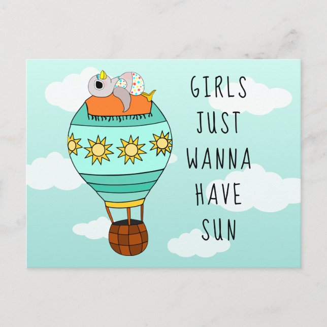 Funny Colourful Kawaii Bird Hot Air Balloon Summer Postcard (Front)