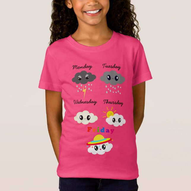 Funny Colourful Kawaii Clouds Graphic Cartoon T-Shirt (Front)