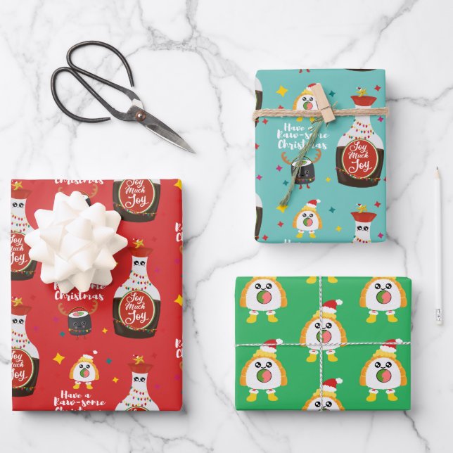 Funny Colourful Kawaii Sushi Merry Christmas Wrapping Paper Sheet (Front)