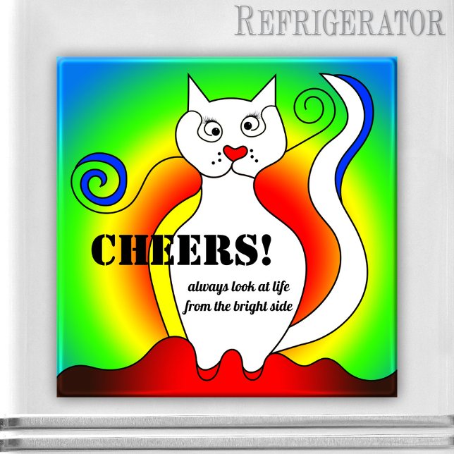 Funny Colourful Mondrian Cat Quote Magnet (Funny Mondrian inspired colorful drunken cat magnet. Great in case of a hangover or start they day)